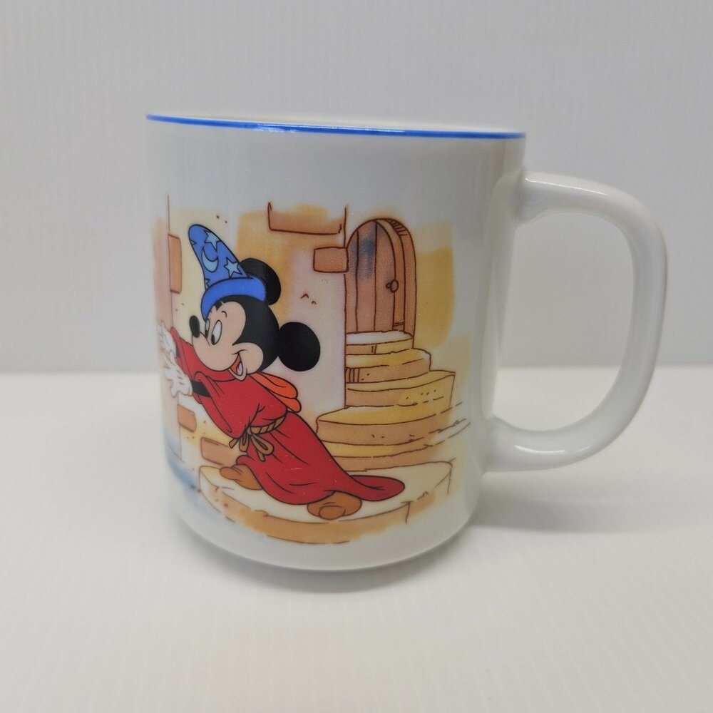 Disneyland Mickey Mouse Fantasia Sorcerer's Apprentice Mug White With Blue Trim